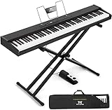 MUSTAR E Piano Digital 88 Tasten, Keyboard mit halbgewichteten & Bluetooth, Portable Set mit Sustain Pedal, Keyboardständer und Tragetasche, Schwarz