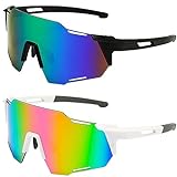 2PCS Sonnenbrille Fahrradbrille,Herren Damen Sportbrille Fahrradbrille,Schutzbrille Sonnenbrille Anti-Uv für Outdooraktivitäten Wie Radfahren Laufen Klettern Autofahren Angeln Golf Ski im Freien