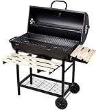 SunJas Grillwagen Holzkohlegrill, BBQ Grill Holzkohle mit Rädern, Anthrazit Standgrill, Grillkamin inkl. integriertes Thermometer und Lüftungsschieber, Gartengrill, Grillfläche: 70X38.5 cm