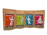 Kennenlernpaket KoffeinKakao ungesüßt: Set mit 4 Sorten koffeinhaltigen Kakaogetränkepulvern mit Kolanuss & Guarana ohne Zuckerzusatz
