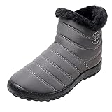 Braune S-Stiefel, modisch, für Damen, Winter, wasserdicht, flacher Reißverschluss, hält warm, Schneestiefel, bequem, kurze Stiefel, Schuhe für Motorrad, grau, 40 EU