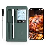 BFOUR Fleischthermometer Kabellos mit 2 Sonde (Upgraded), Bluetooth Grillthermometer mit großem LCD-Display, App-Steuerung,Intelligent Bratenthermometer für Grill,Backofen und Grill