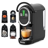 CAFELFFE Automatische Kaffeepadmaschine, 4-in-1-Kapselkaffeemaschine mit einstellbarer Temperatur und 7 voreingestellten Brühzeiten, 19-Bar-Espressomaschine für NES/DG/ESE/gemahlenen Kaffee, schwarz