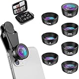 Textiluxe 7 in 1 Linse für Handy Kamera, Fischaugenobjektiv 210° Weitwinkel 120° Makroobjektiv (25x) Sternfilter Telephoto,Kaleidoscope,CPL/Star Filter für iPhone und die meisten Smartphones