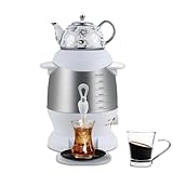 JMOUZHG Türkischer Teekocher, 5L Edelstahl-Teekanne, 1L Keramik-Teekanne, 1800W elektrischer Samowar, mit Warmhaltefunktion, für Kaffee, Dufttee (White)