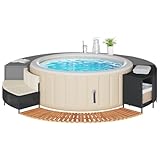 ShGaxin Whirlpool-Badewanne, Akazienholz und synthetisches Rattan, Schwarz, Yacuzzi für den Außenbereich, aufblasbare Ersatzteile, Rand für Whirlpool-Badewanne Spa - 365614