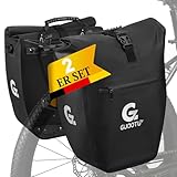 GUOOTU 2 Er Set Fahrradtasche für Gepäckträger 64L,aus Tarpaulin Hinten Gepäckträgertasche mit Reflektoren, mit Tragegriff und Schultergurt (Schwarz 32L, 2er Set)