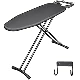 BBTEQEKN Höhenverstellbar Deluxe Bügelbrett, größe 140 x 38 cm, faltbar Extrabreites Ironing Board mit Haken, Bügelbrett aus dickem Stahl für meisten Dampfbügelstationen geeignet ist (Schwarz)