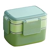 jklashfi Lunchbox Edelstahl für Kinder, Tragbar, Auslaufsicher, Bento-Box mit Geschirr-AufbewahrungsbehäLter für Lebensmittel, GrüN