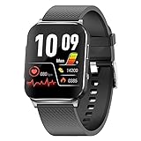Knauermann Pro 2 Plus (2023) Schwarz - Gesundheitsuhr Smartwatch - OSRAM Sensoren - Brustkorb EKG + HRV Funktion - BT Bluetooth - Schlafapnoe - Blutdruck - Silikonband Schwarz, 14-24