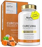 Kurkuma Ingwer Kapseln hochdosiert - Mit Curcuma Extrakt, Gerstengras, Kurkuma Pulver, Ingwer, Piperin, Curcumin - 90 vegane Kapseln - Alternative zu Tabletten