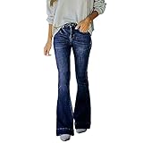 Damen-Jeans mit ausgestellter Glockenunterseite, Bootcut, klassisch, Used-Look, dehnbar, strapazierfähig, Arbeitshose, gerades Bein, Lounge, eng anliegende Denim-Hose mit Taschen, dunkelblau, XL