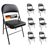 Stalwart - 6er Set stabile Klappstühle bis 130 kg belastbar Stuhl klappbar Metall Klappstuhl Gepolstert Kunstleder schwarz für Gäste und Veranstaltungen, 6 Stühle