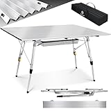 KESSER® Campingtisch faltbar Klapptisch mit Aluminiumrahmen Aufrollbare Tischplatte Falttisch klappbar Höhenverstellung 120 x 70cm - bis 30 kg inkl. Tragetasche mit Trageband & Netztasche, Silber