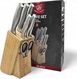 Royal Swiss® Professionelles Messer, Messerhalter Holz, 6-teiliges Set Küchenmesser-Set, Küchenmesser-Set, Edelstahl, Kochmesserhalter mit Punktmesser