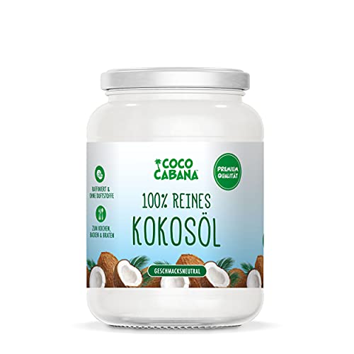 Coco Cabana 100% reines Kokosöl 1l Premium-Qualität, vegan, glutenfrei, laktosefrei, Verwendung als Kochöl, Feuchtigkeitscreme oder Shampoo 'Verpackung kann variieren'