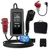 BETUMODA Mobile Wallbox 11kW[3-phasig 7M Einstellbare Ladeleistung] CEE 16A auf Typ 2 und EV Ladegerät mit Einstellbarer Ladeleistung für Elektroauto