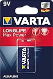 VARTA Batterien 9V Blockbatterie, 1 Stück, Longlife Max Power, Alkaline, für Rauchmelder, Brand- & Feuermelder, Mikrofon