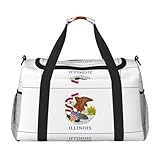 Illinois Faltbare Reisetasche mit Staatsflagge, Handgepäcktasche für Wochenendausflüge, für spontane Ausflüge, Schwarz, Einheitsgröße