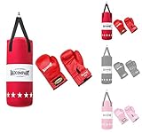 Bad Company Boxset für Kinder und Jugendliche bis 12 Jahre Rot, Gefüllt Mit Aufhängung 55 x 25 cm und Boxhandschuhe 8oz I Boxsack Set Hängend