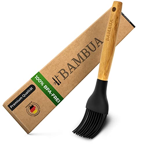 BAMBUA Backpinsel Silikon - [100% Plastikfrei] Silikonpinsel mit Bambus - Zum Backen und Grillen - Premium Küchen-Pinsel in Lebensmittelqualität - 100% BPA-Frei & Hitzebeständig bis 200° (20 cm)
