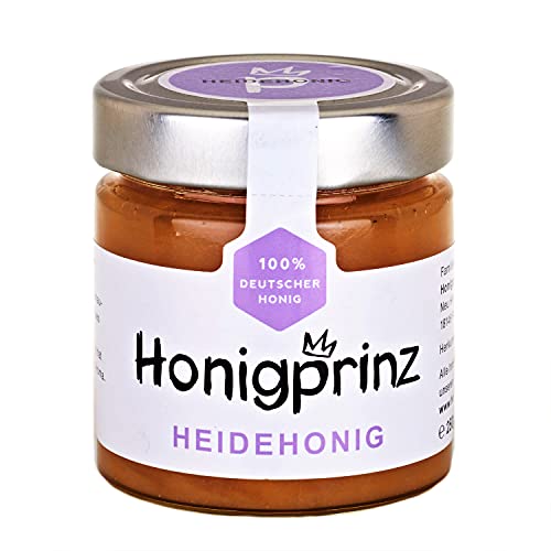 Honig Heidehonig 100% Deutscher Blütenhonig [1 x 250 Gramm] Honig Heide ursprünglicher und natürlicher Honiggenuss, Honigprinz Familien - Imkerei