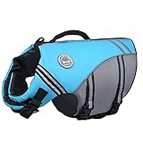 VIVAGLORY Sports Style Schwimmweste Hund, Hundeschwimmweste für Bootfahren, Auftrieb & Schwimmhilfe, Schwimmweste, M, Blau