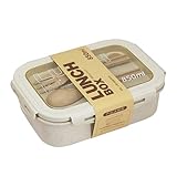 Kleine Brotdose Erwachsene Lunchbox mit Fächern, 850ML Auslaufsichere Brotzeitbox Bento Box mit Besteck für Männer Frauen, Niedlich Frühstücksbox Jausenbox für Büro, Arbeit, Picknick (Beige)