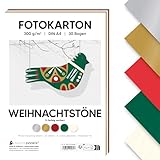 MarpaJansen Fotokarton Weihnachten DIN A4 zum Basteln & Gestalten | 30 Bogen in 5 Farben, 300 g/qm² stabile Pappe | ideal für Karten & DIY Projekte