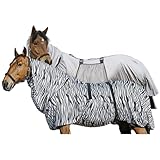 Riding World - Ekzemerdecke Zebra | Fliegendecke mit abschwitzender Wirkung | Pferdedecke mit Bauchlatz & verstellbaren Riemen & Bändern | Abschwitzdecke Pferd & Pony | Stalldecke Zebra-Look | 150 cm