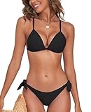NLAND Damen Bikini Set Triangel Rückenfrei Bikinioberteil Tanga String Bikinis Swimsuits Verstellbare Zweiteiliger Badeanzug Brazilian Bademode,Schwarz M