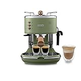 De'Longhi Icona Vintage ECOV 311.GR – Espresso Siebträgermaschine im RetroLook, Espressomaschine mit manuellem Milchaufschäumer, für Kaffeepulver oder ESE Pads, 1,4 l Wassertank, grün