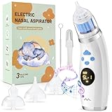 Hjh Nasensauger Baby, IP65 Wasserdicht Nasensauger Baby Elektrisch, Wiederaufladbar Elektrischer Nasensauger Staubsauger für Neugeborene mit 5 Modi, 3 Silikonspitzen, Buntem Licht und Musik