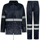 BWOLF HIMALAYA Herren Regenanzug Langarm wasserdicht mit Elastischer Taille Kapuzenjacke Anzug Regenbekleidung Regenjacke + Regenhose 2 Taschen (reflektierendes Blau, XL)