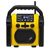 Adler AD 1911 – Baustellenradio mit Bluetooth V 5.1, Dual Power (Batterie & Netz), IPX54 Staub-/Wasserschutz, AUX & Kopfhöreranschluss, Robustes Design, 10W, Gelb/Schwarz