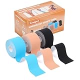 Kinesiologie Tape, 3 Rollen Hautton + Schwarz + Hellblau Kinesiotape, Kinesiotapes, Hautfreundlich, Wasserdicht und Atmungsaktiv, Dehnbar und Elastisch, Beruhigt die Muskeln (Regulär 5cm x 5m)