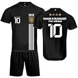 DE FANSHOP Original Personalisiertes Fussball Trikots in Schwarz. Deutschland Trikot Set mit Hosen EM 2024 mit eigenem Namen Herren Damen Jungen Kinder Geschenke für Fans der Nationalmannschaft 5DB