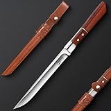 Japaknives Outdoor Messer Survival Japanisches Tanto Messer mit Holzscheide Full Tang Jagdmesser Feststehende Klinge Bushcraft Messer für Camping Angeln Wander