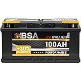BSA Autobatterie 100Ah 12V Batterie +30% Startleistung ersetzt 88Ah 90Ah 92Ah 95Ah (890A Startkraft)