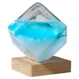 Kristallblauer Wasserwürfel Sturmglas Wettervorhersage mit Holzsockel kleines kreatives Schreibtisch-Ornament für das Home-Office für Frauen und Männer