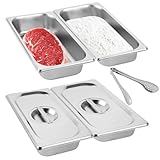VIDETOL 4 Stück GN Behälter, 32,5 x 17,5 x 6,5 cm Panierschalen Set 4-teilig mit Deckel, Edelstahl Behälter mit Panierzange, Panierstrasse für Schnitzel, Saladette, Bain Marie, Fleisch, Fisch