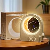 blonbar Wecker & Mondlampe kombinieren,3 Stufige Helligkeit Nachtlicht Nachttischlampe mit Tageslicht, Lichtwecker,Wake-up Light, 10 natürliche Klänge,Dimmbarem Nachtlicht,Ideal für Schlafzimmer