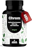 Chrom Tabletten aus Chromium Picolinat - 400 Tabletten hochdosiert mit 200 mcg Chrom pro Tablette - vegan und produziert in Deutschland