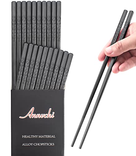 Annvchi EssStäbchen 10 Paar - Japanische Chopsticks Schwarz Stäbchen für Asiatisches Geschirr Stäbchen Spülmaschinenfest, Wiederverwendbar