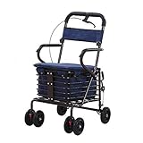 LQRCTRY 4-Rad-Rollator, 2-in-1-Rollator mit 4 Rädern, zusammenklappbar, mit Doppelbremsen, Sitz, Ablagekorb und Abnehmbarer Rückenlehne