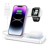 DUMTERR 3 in 1 Apple Ladestation für Apple Watch und iPhone iPod, iPhone Ladestation für iPhone 16 15 14 13 12 11 Pro Max, Wireless Charger für Apple Watch Serie/AirPods - Faltbare & tragbare(Weiß)