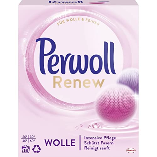 Perwoll Renew Wolle Waschpulver (16 Wäschen), Feinwaschmittel für Wolle, Kaschmir & Seide, Wollwaschmittel glättet Fasern & verhindert Knötchen