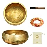 SUNOYA Klangschale 8cm, mit Holz Klöppel und Klangschalenkissen, Aufbewahrungstasche, Klangschalen, Tibetische Klangschale, Klangschalen Set für Yoga, Chakra, Meditationszubehör, Meditation