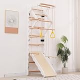 Multifunktionales Indoor-Klettergerüst-Set aus Holz – Vielseitige Sprossenwand mit Kletterwand, Rutschbrett & Turnstation | Für Kinder ab 3 Jahren | Heim-Fitnessstudio-Lösung