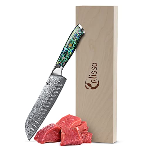 Calisso Santoku 67 Lagen Damaststahl - Damastmesser, Küchenmesser, japanisches Messer, Kochmesser